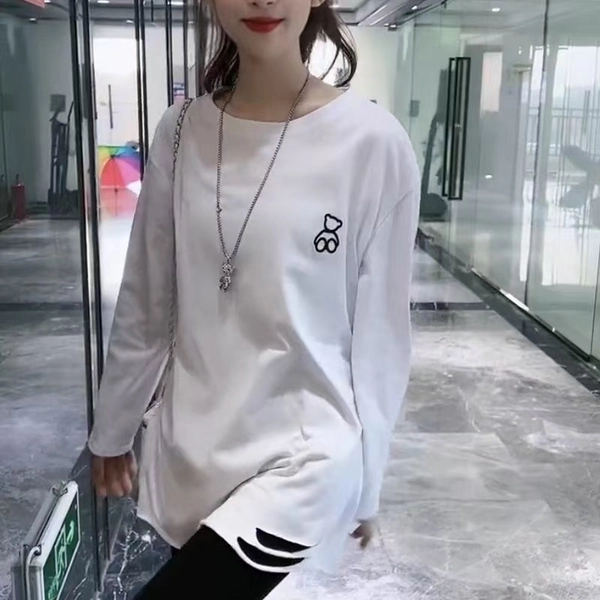 纯棉磨毛厚料秋冬新款宽松大版型中长款洋气百搭打底衫