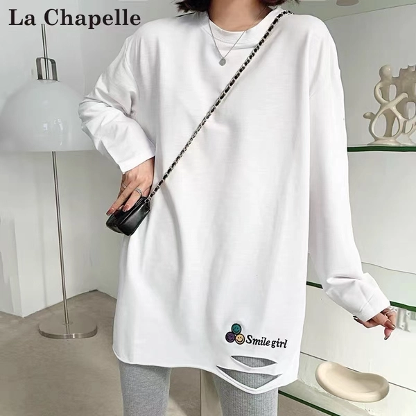 纯棉磨毛厚料秋冬新款宽松大版型中长款洋气百搭打底衫