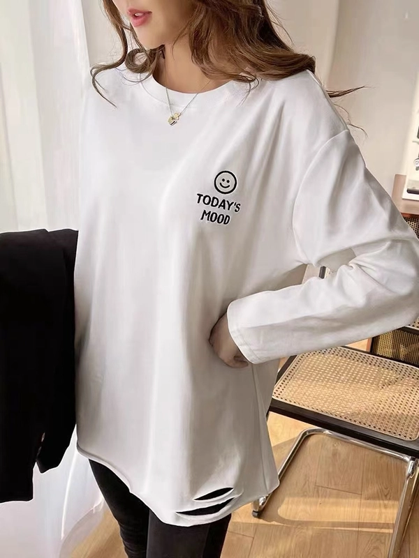 纯棉磨毛厚料秋冬新款宽松大版型中长款洋气百搭打底衫