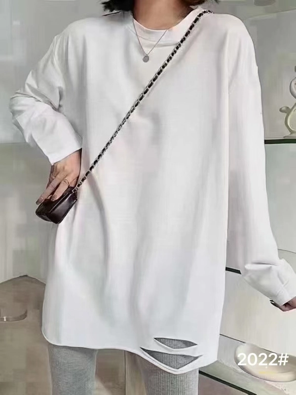 纯棉磨毛厚料秋冬新款宽松大版型中长款洋气百搭打底衫