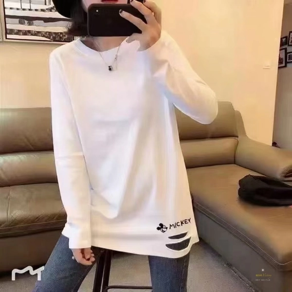 纯棉磨毛厚料秋冬新款宽松大版型中长款洋气百搭打底衫