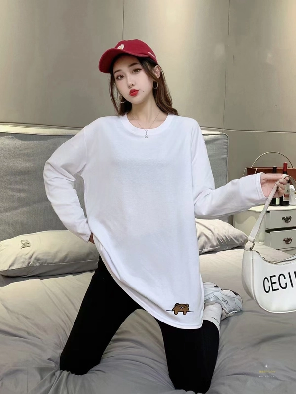 纯棉磨毛厚料秋冬新款宽松大版型中长款洋气百搭打底衫