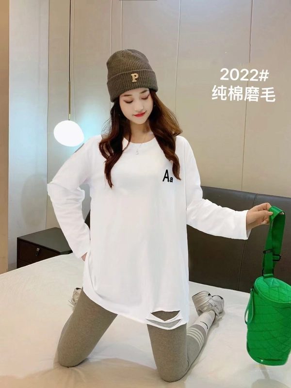 纯棉磨毛厚料秋冬新款宽松大版型中长款洋气百搭打底衫