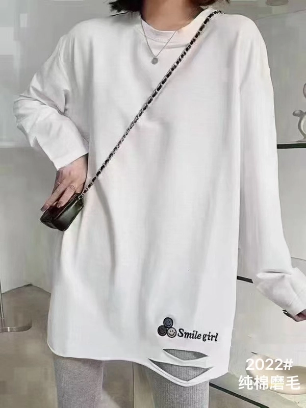 纯棉磨毛厚料秋冬新款宽松大版型中长款洋气百搭打底衫