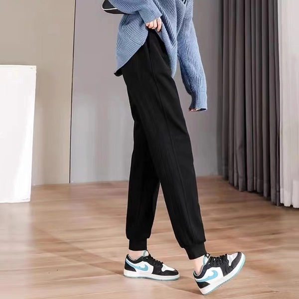 加绒加厚奥利绒纯棉卫裤 运动春秋新款宽松束脚加绒卫裤休闲针织裤子