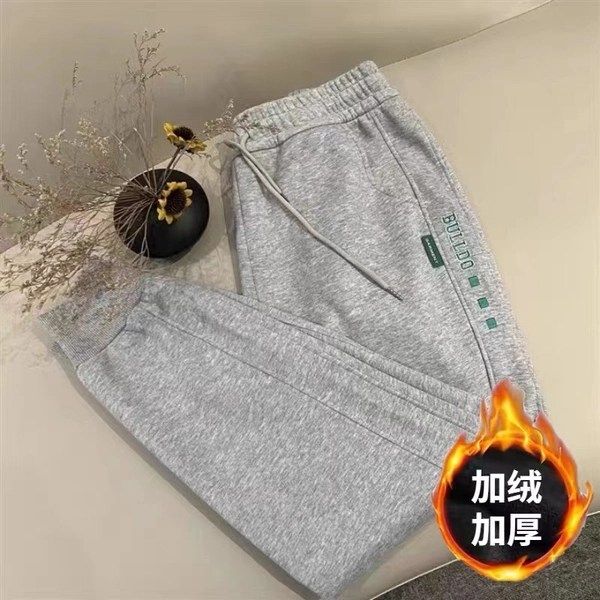 加绒加厚奥利绒纯棉卫裤 运动春秋新款宽松束脚加绒卫裤休闲针织裤子