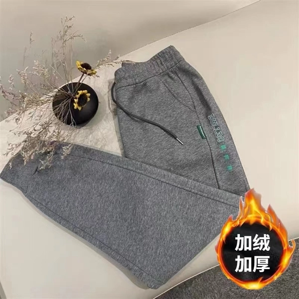 加绒加厚奥利绒纯棉卫裤 运动春秋新款宽松束脚加绒卫裤休闲针织裤子