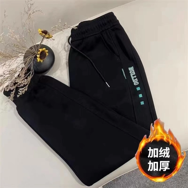 加绒加厚奥利绒纯棉卫裤 运动春秋新款宽松束脚加绒卫裤休闲针织裤子
