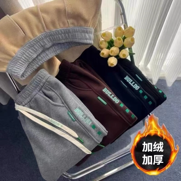 加绒加厚奥利绒纯棉卫裤 运动春秋新款宽松束脚加绒卫裤休闲针织裤子
