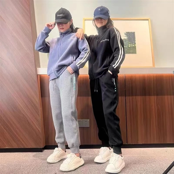 加绒加厚奥利绒纯棉卫裤 运动春秋新款宽松束脚加绒卫裤休闲针织裤子