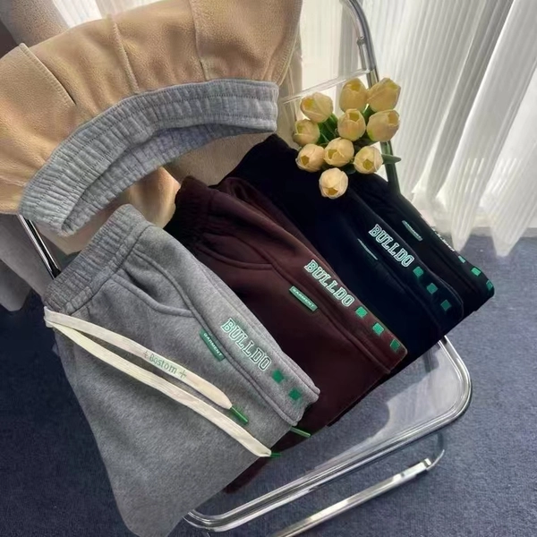 加绒加厚奥利绒纯棉卫裤 运动春秋新款宽松束脚加绒卫裤休闲针织裤子