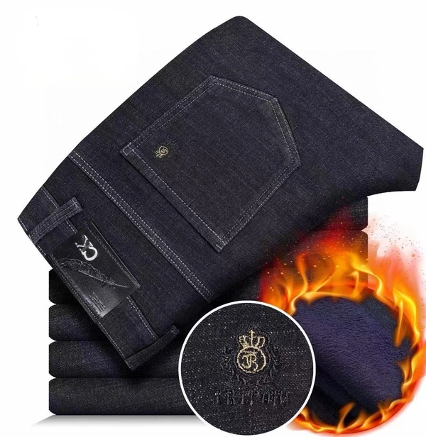 冬季牛仔裤男士商务直筒宽松弹力高腰牛仔裤