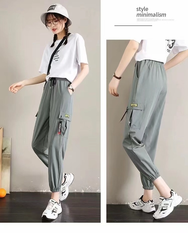 春秋季速干微弹嘻哈宽松学院风休闲百搭九分工装裤