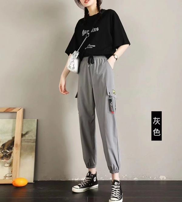 春秋季速干微弹嘻哈宽松学院风休闲百搭九分工装裤