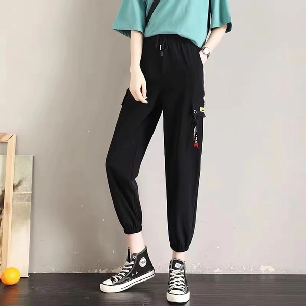 春秋季速干微弹嘻哈宽松学院风休闲百搭九分工装裤