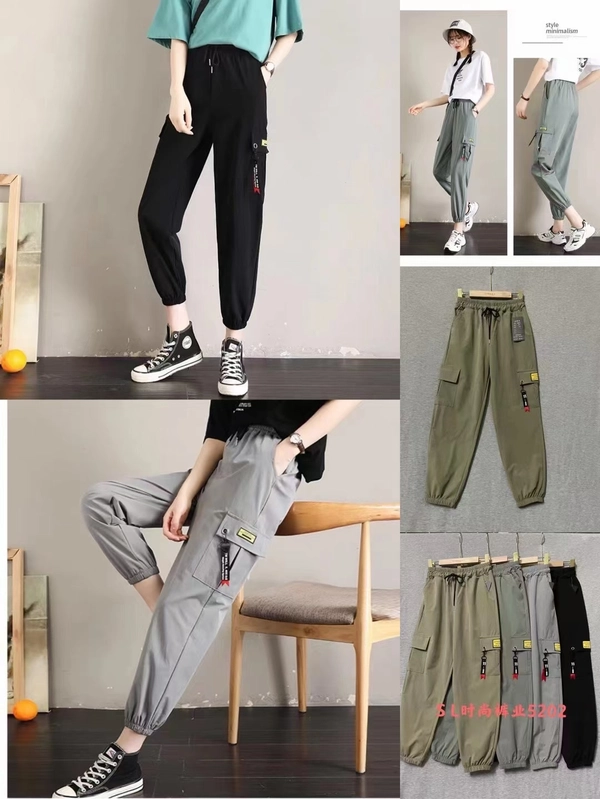 春秋季速干微弹嘻哈宽松学院风休闲百搭九分工装裤