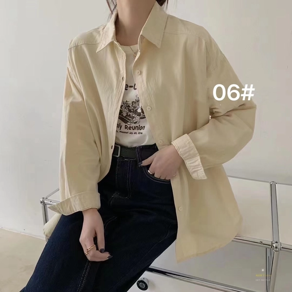 洗水棉厚面料春秋季宽松大版简约中长款衬衫外套