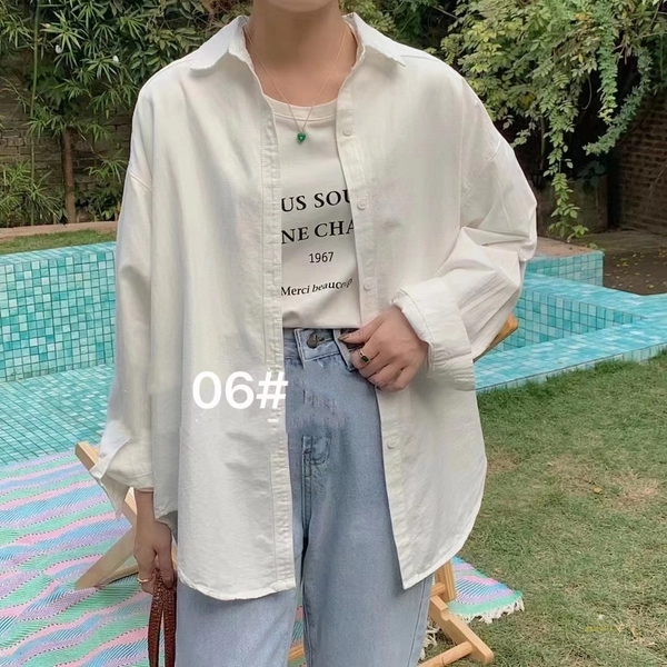 洗水棉厚面料春秋季宽松大版简约中长款衬衫外套