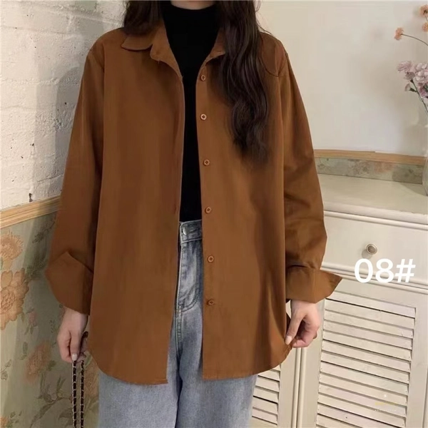 洗水棉厚面料春秋季宽松大版简约中长款衬衫外套
