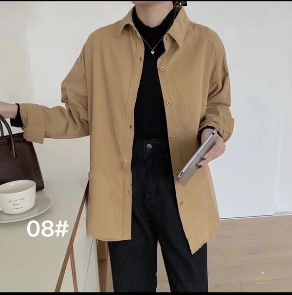 洗水棉厚面料春秋季宽松大版简约中长款衬衫外套