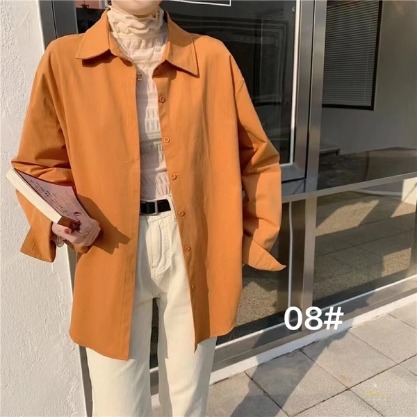 洗水棉厚面料春秋季宽松大版简约中长款衬衫外套