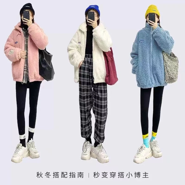 女装加绒加厚颗粒绒外套棉袄大码上衣冬装新款保暖开衫外套