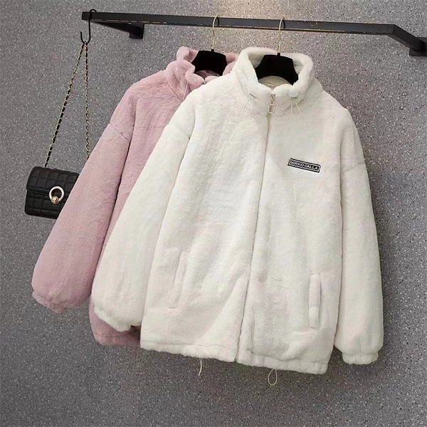 女装加绒加厚颗粒绒外套棉袄大码上衣冬装新款保暖开衫外套