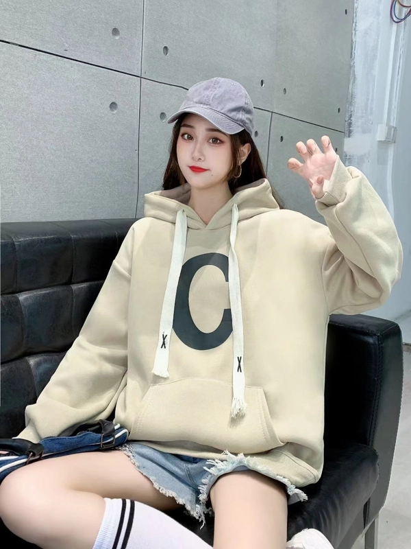 复合牛奶丝卫衣厚面料秋冬季连帽宽松大版慵懒风ins中长款上衣 女春秋薄款圆领春装女新款大码女款上衣