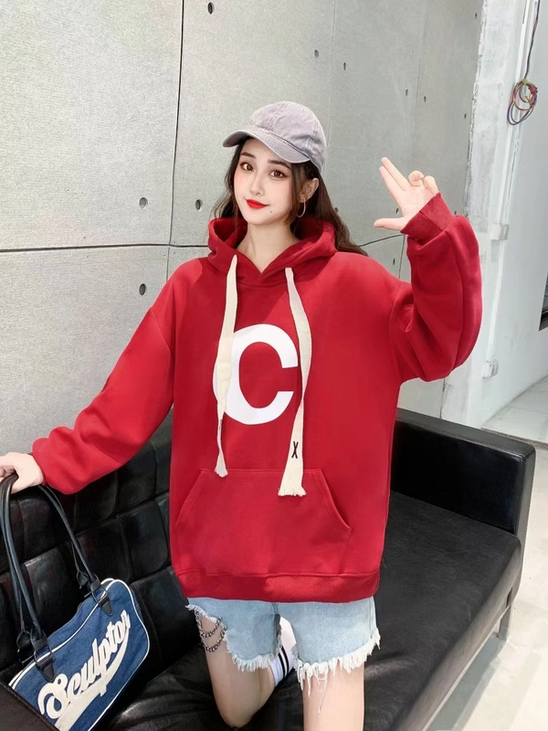 复合牛奶丝卫衣厚面料秋冬季连帽宽松大版慵懒风ins中长款上衣 女春秋薄款圆领春装女新款大码女款上衣