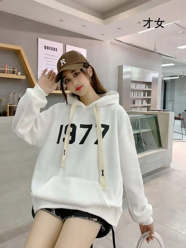 复合牛奶丝卫衣厚面料秋冬季连帽宽松大版慵懒风ins中长款上衣 女春秋薄款圆领春装女新款大码女款上衣