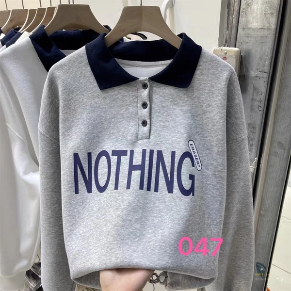 加绒加厚华棉复合牛奶丝面料卫衣厚面料秋冬季POLO领时尚撞色字母印花大版中长款百搭卫衣外套