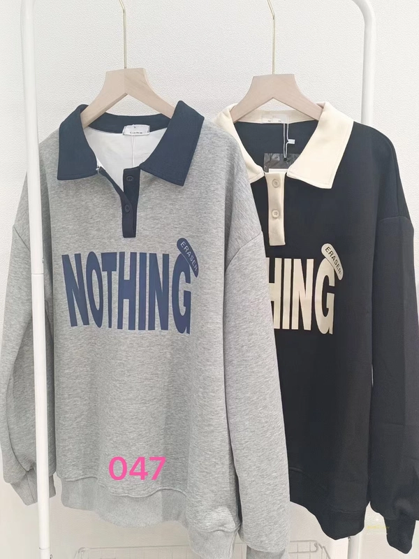 加绒加厚华棉复合牛奶丝面料卫衣厚面料秋冬季POLO领时尚撞色字母印花大版中长款百搭卫衣外套