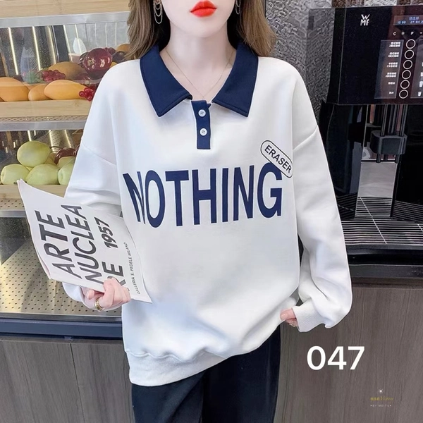 加绒加厚华棉复合牛奶丝面料卫衣厚面料秋冬季POLO领时尚撞色字母印花大版中长款百搭卫衣外套