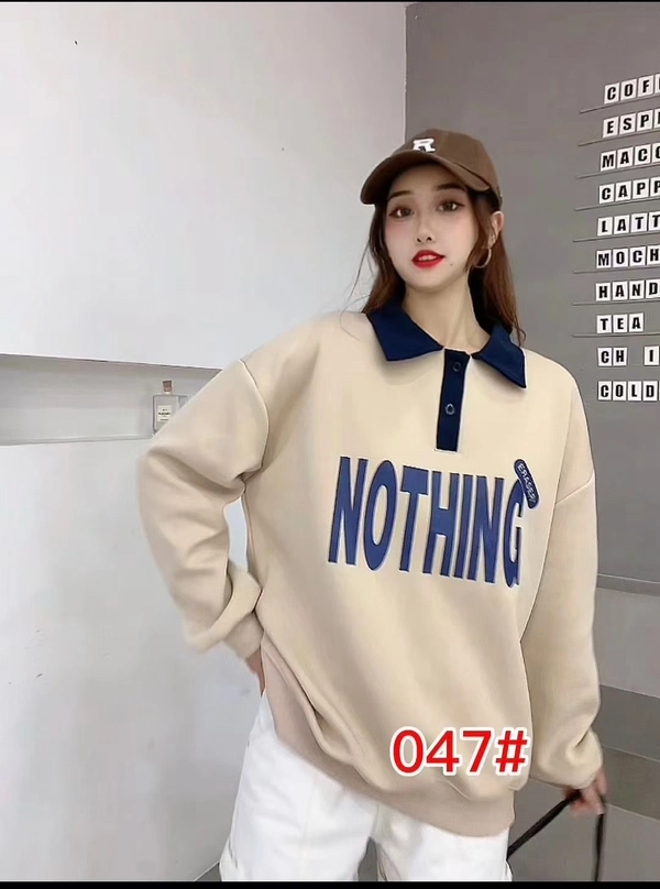 加绒加厚华棉复合牛奶丝面料卫衣厚面料秋冬季POLO领时尚撞色字母印花大版中长款百搭卫衣外套