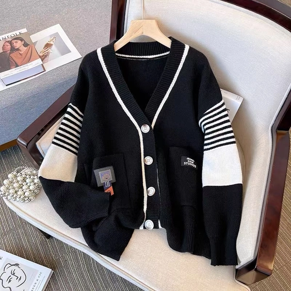 绵羊绒秋冬季V领开衫毛衣小众韩版宽松百搭打底新款毛衣外套