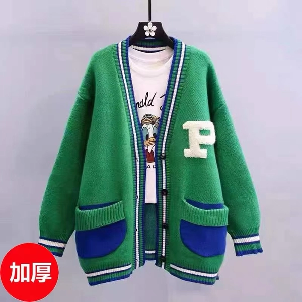 棉羊绒秋冬季开衫毛衣宽松针织长袖打底时尚简约上衣外套