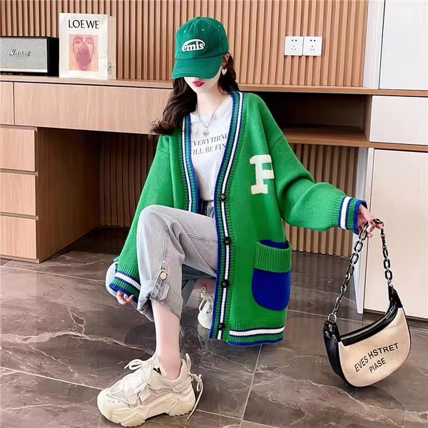 棉羊绒秋冬季开衫毛衣宽松针织长袖打底时尚简约上衣外套