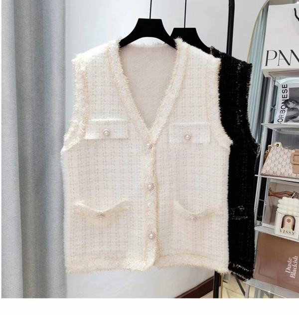 流苏仿水貂绒洋气马甲秋冬季新款别致显瘦百搭马夹背心