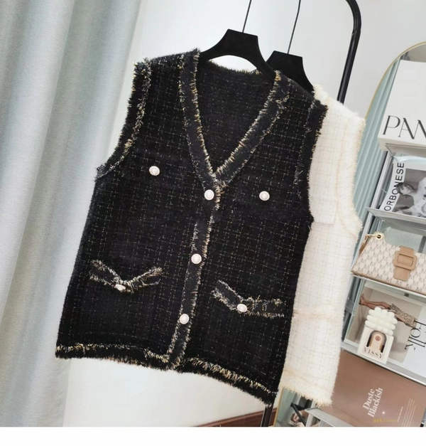 流苏仿水貂绒洋气马甲秋冬季新款别致显瘦百搭马夹背心