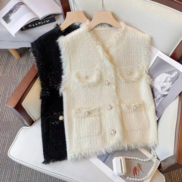流苏仿水貂绒洋气马甲秋冬季新款别致显瘦百搭马夹背心