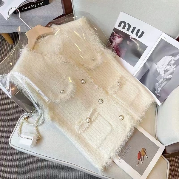 流苏仿水貂绒洋气马甲秋冬季新款别致显瘦百搭马夹背心