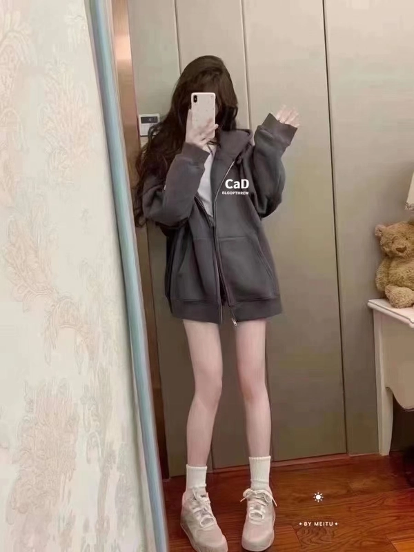 厚料宽松韩版开衫卫衣网红款百搭短款休闲拉链款长袖连帽卫衣外套