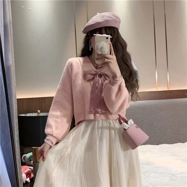 V领宽松慵懒风毛衣外套仿水貂绒保暖毛茸茸韩系短款上衣外套