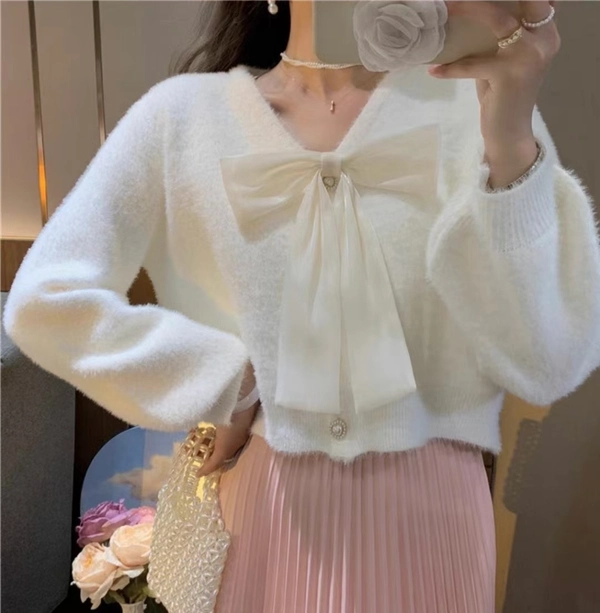 V领宽松慵懒风毛衣外套仿水貂绒保暖毛茸茸韩系短款上衣外套