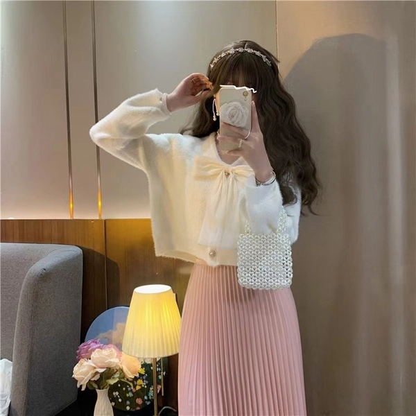 V领宽松慵懒风毛衣外套仿水貂绒保暖毛茸茸韩系短款上衣外套