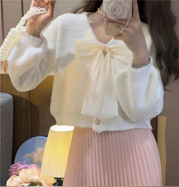 V领宽松慵懒风毛衣外套仿水貂绒保暖毛茸茸韩系短款上衣外套