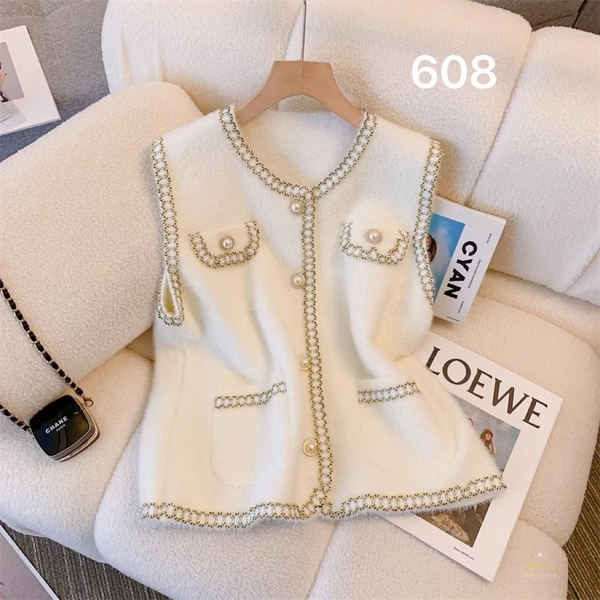 仿水貂绒小香风马甲针织开衫春秋背心马夹无袖短款气质外套