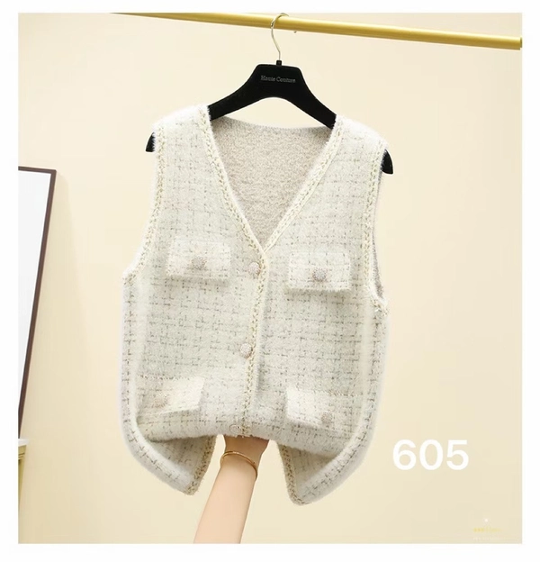 仿水貂绒小香风马甲针织开衫春秋背心马夹无袖短款气质外套