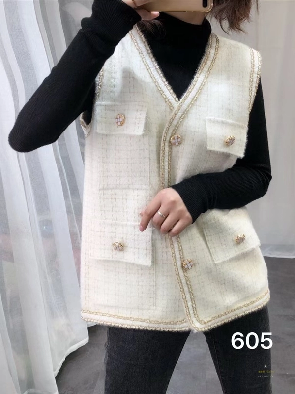 仿水貂绒小香风马甲针织开衫春秋背心马夹无袖短款气质外套