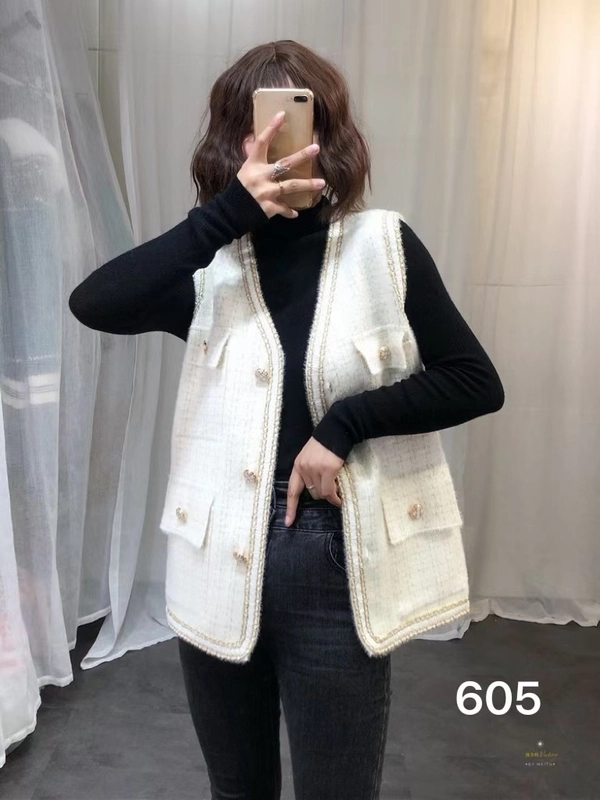 仿水貂绒小香风马甲针织开衫春秋背心马夹无袖短款气质外套